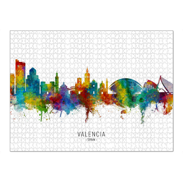 Puzzle Ravensburger "Valencia Spain Skyline txt" artboxONE - Städte - Valencia,Spain,Skyline,Cityscape,Stadtbild,Watercolor,Painting - Bild valencia