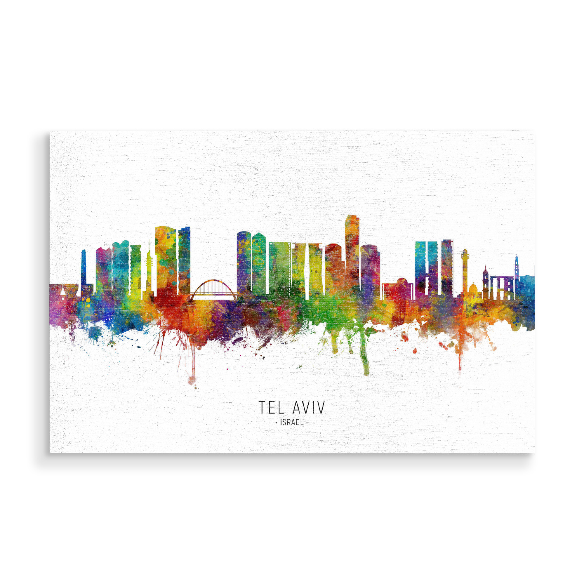 Holzbild "Tel Aviv Israel Skyline txt" artboxONE - Städte - Tel aviv,Israel,Skyline,Cityscape,Stadtbild,Watercolor,Painting