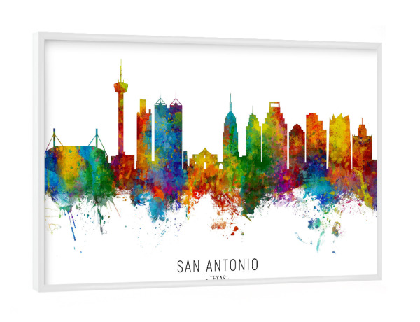 Poster mit weißem Rahmen "San Antonio Texas Skyline txt" artboxONE - Städte - San antonio,Texas,Skyline,Cityscape,Stadtbild,Watercolor,Painting