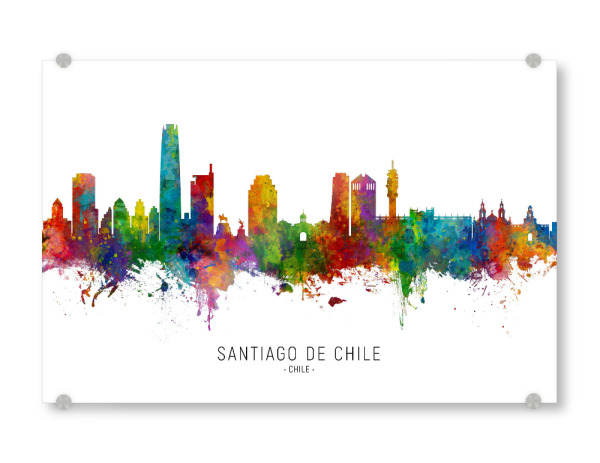Acrylglasbild "Santiago de Chile Skyline txt" artboxONE - Städte - Santiago de chile,Chile,Skyline,Cityscape,Stadtbild,Watercolor,Painting