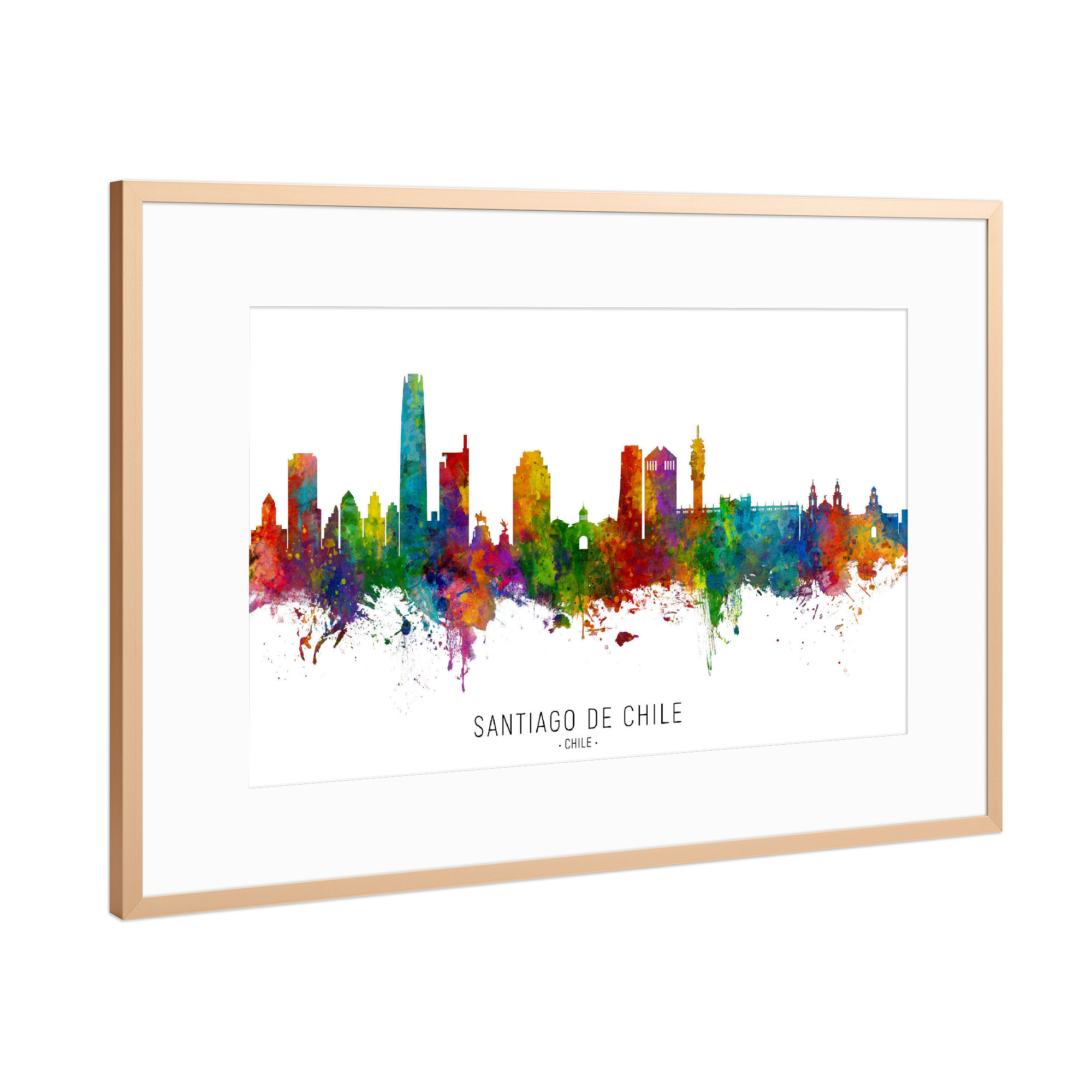 Poster mit Rahmen Kupfer "Santiago de Chile Skyline txt" artboxONE - Städte - Santiago de chile,Chile,Skyline,Cityscape,Stadtbild,Watercolor,Painting