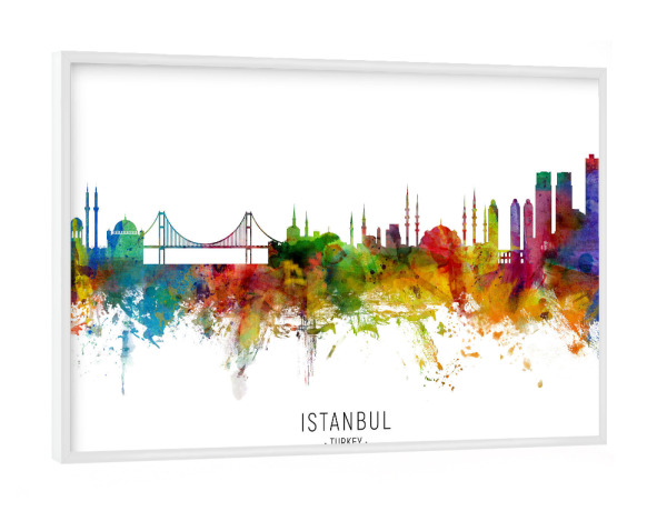 Poster mit weißem Rahmen "Istanbul Turkey Skyline txt" artboxONE - Städte / Istanbul
