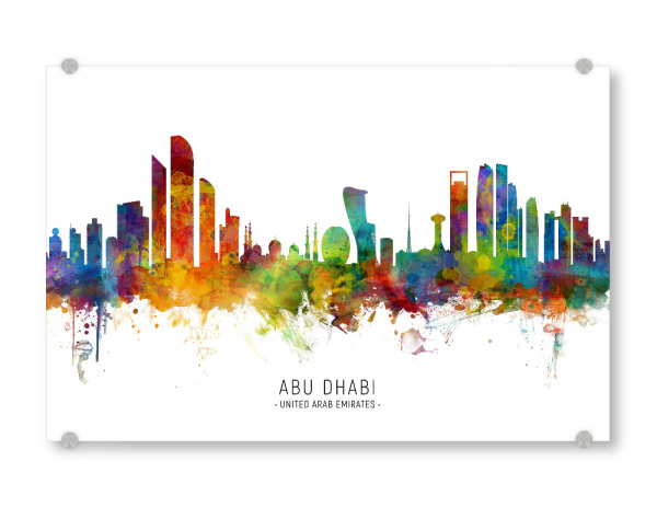 Acrylglasbild "Abu Dhabi Skyline txt" artboxONE - Städte - Abu dhabi,United arab emirates,Skyline,Cityscape,Stadtbild,Watercolor,Painting