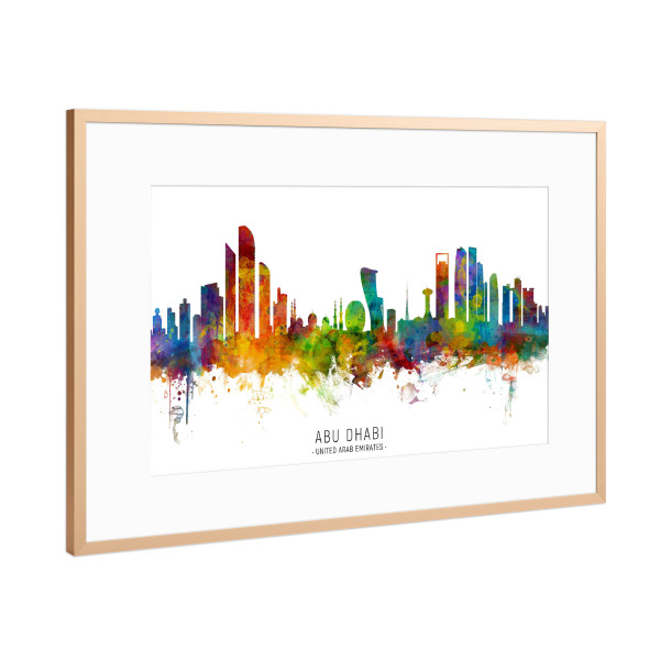 Poster mit Rahmen Kupfer "Abu Dhabi Skyline txt" artboxONE - Städte - Abu dhabi,United arab emirates,Skyline,Cityscape,Stadtbild,Watercolor,Painting