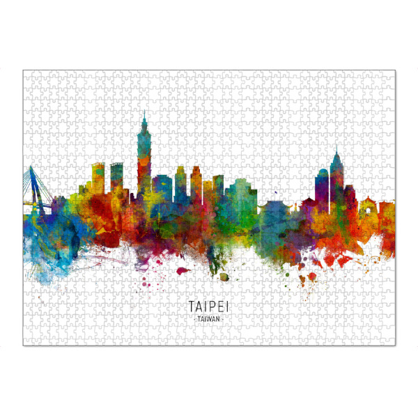 Puzzle Ravensburger "Taipei Taiwan Skyline txt" artboxONE - Städte - Taipei,Taiwan,Skyline,Cityscape,Stadtbild,Watercolor,Painting - Bild taipei