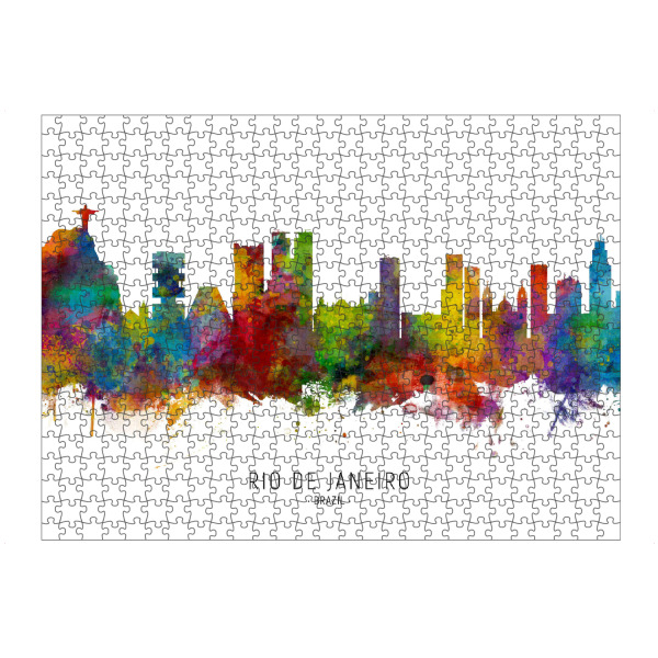 Puzzle Ravensburger "Rio de Janeiro Brazil Skyline txt" artboxONE - Städte - Rio de janeiro,Brazil,Skyline,Cityscape,Stadtbild,Watercolor,Painting