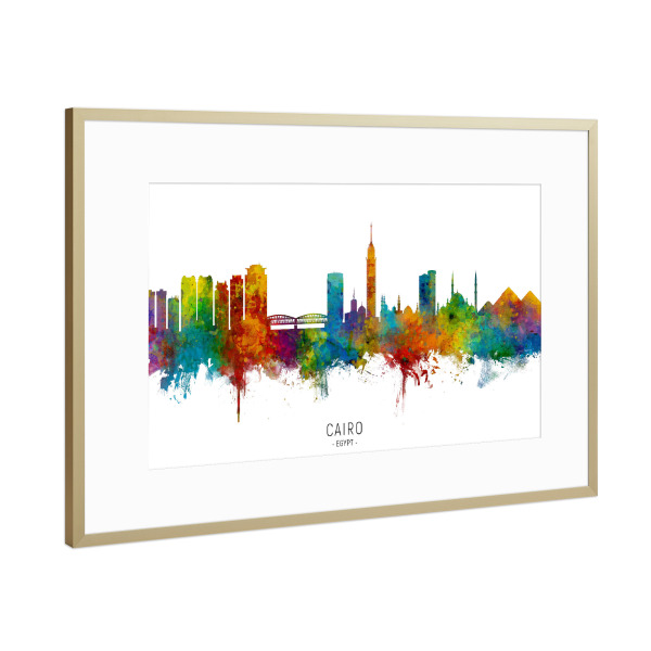 Poster mit Rahmen Gold "Cairo Egypt Skyline txt" artboxONE - Städte - Cairo,Egypt,Skyline,Cityscape,Stadtbild,Watercolor,Painting