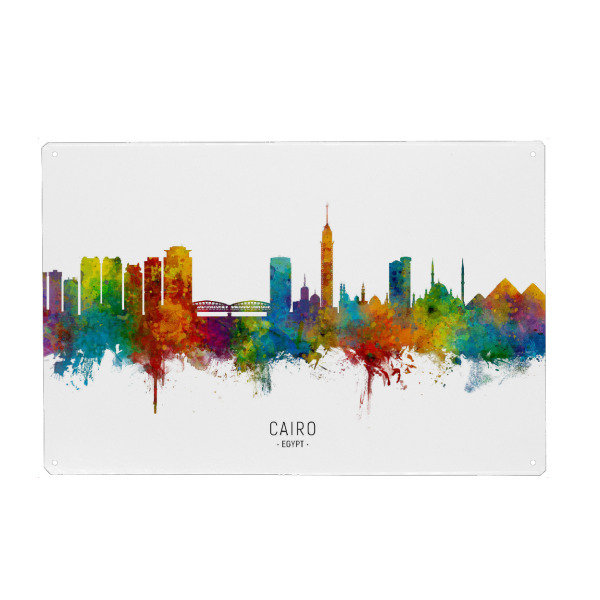 Holzbild "Cairo Egypt Skyline txt" artboxONE - Städte - Cairo,Egypt,Skyline,Cityscape,Stadtbild,Watercolor,Painting