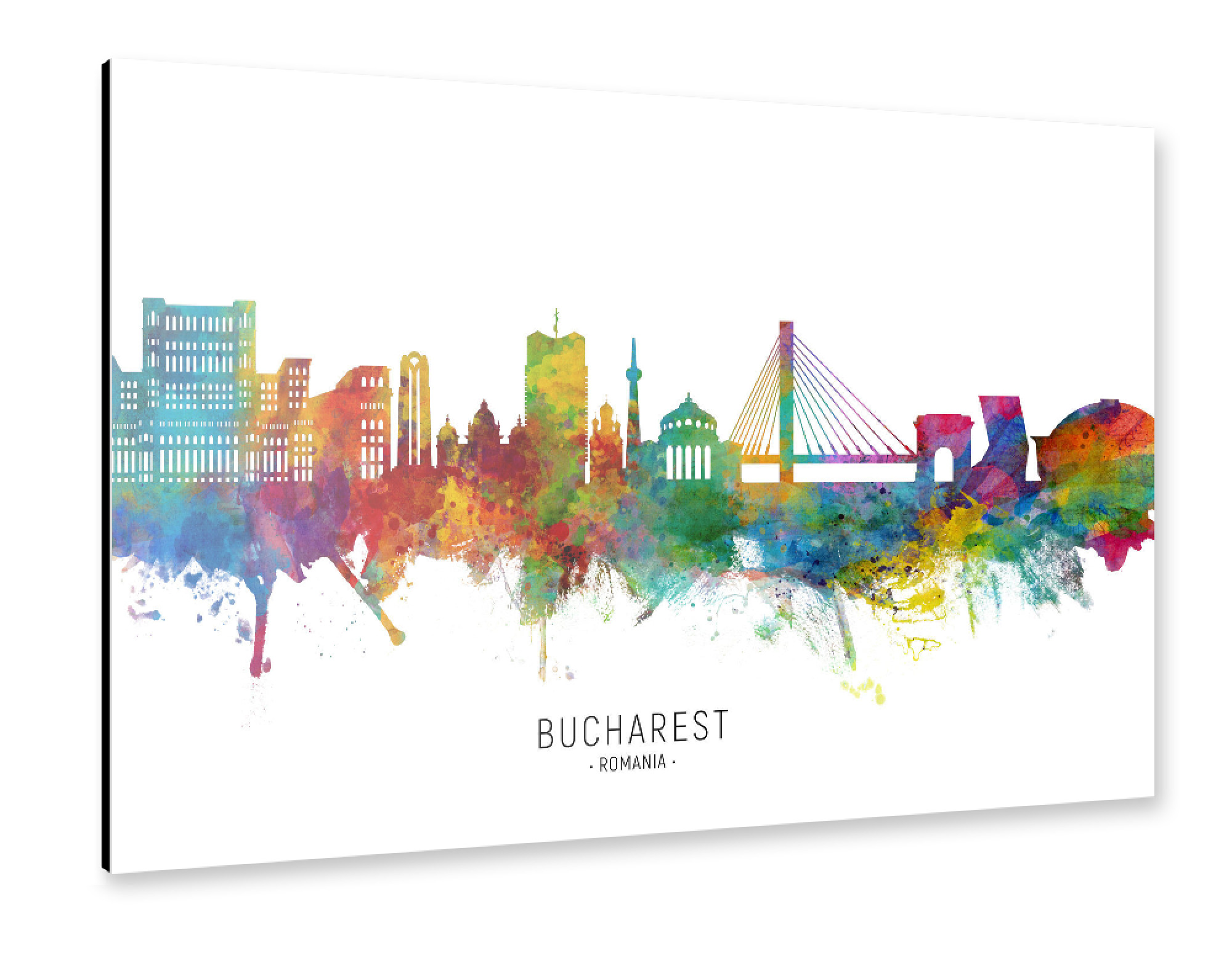 Alu-Dibond "Bucharest Romania Skyline txt" 75x50 cm artboxONE