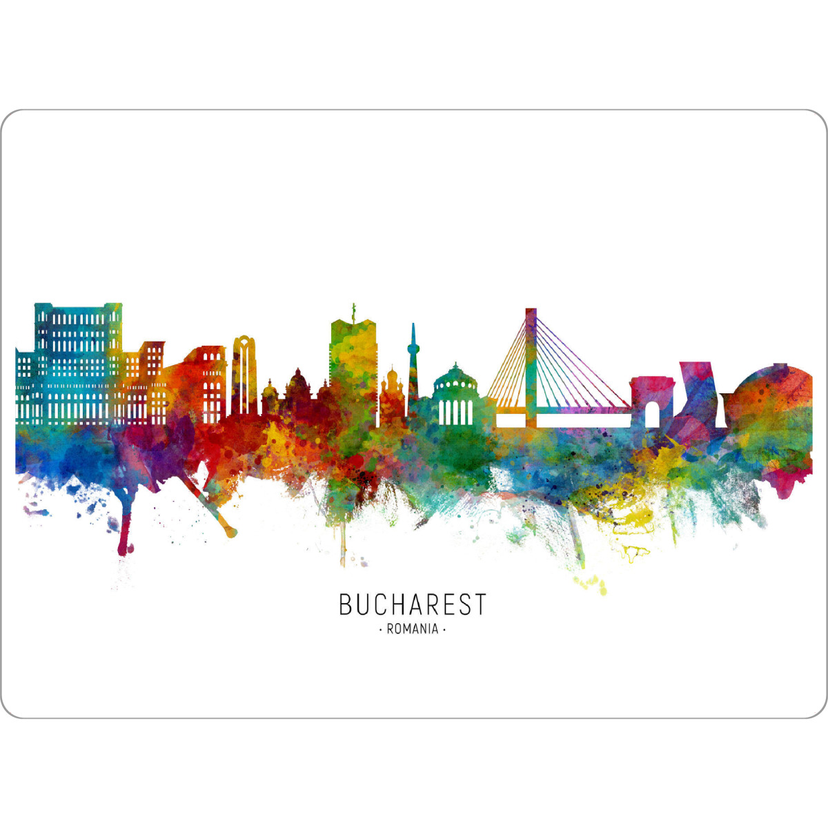 Tischset "Bucharest Romania Skyline txt" artboxONE - Städte - Bucharest,Romania,Skyline,Cityscape,Stadtbild,Watercolor,Painting - Bild bucharest