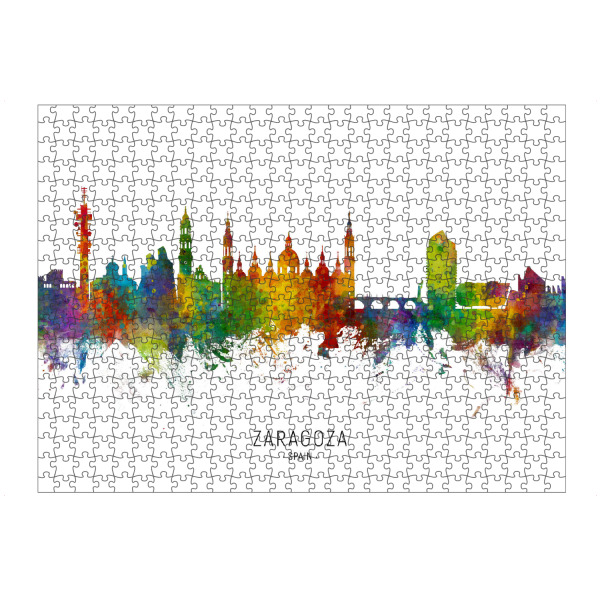 Puzzle Ravensburger "Zaragoza Spain Skyline txt" artboxONE - Städte - Zaragoza,Spain,Skyline,Cityscape,Stadtbild,Watercolor,Painting - Bild zaragoza