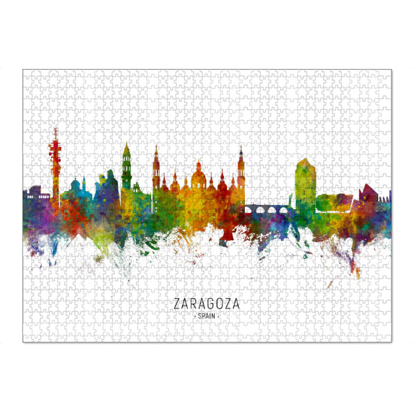 Puzzle Ravensburger "Zaragoza Spain Skyline txt" artboxONE - Städte - Zaragoza,Spain,Skyline,Cityscape,Stadtbild,Watercolor,Painting - Bild zaragoza