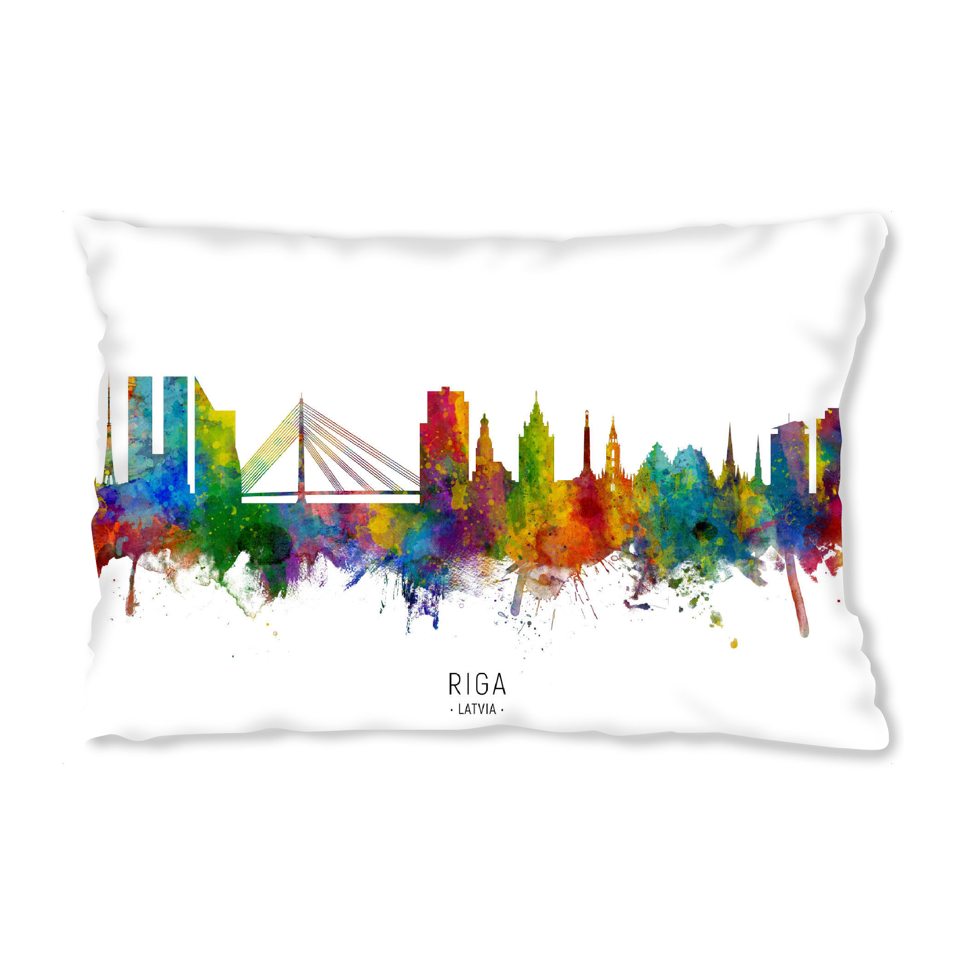 Design-Kissen "Riga Latvia Skyline txt" artboxONE - Städte - Riga,Latvia,Skyline,Cityscape,Stadtbild,Watercolor,Painting - Bild riga