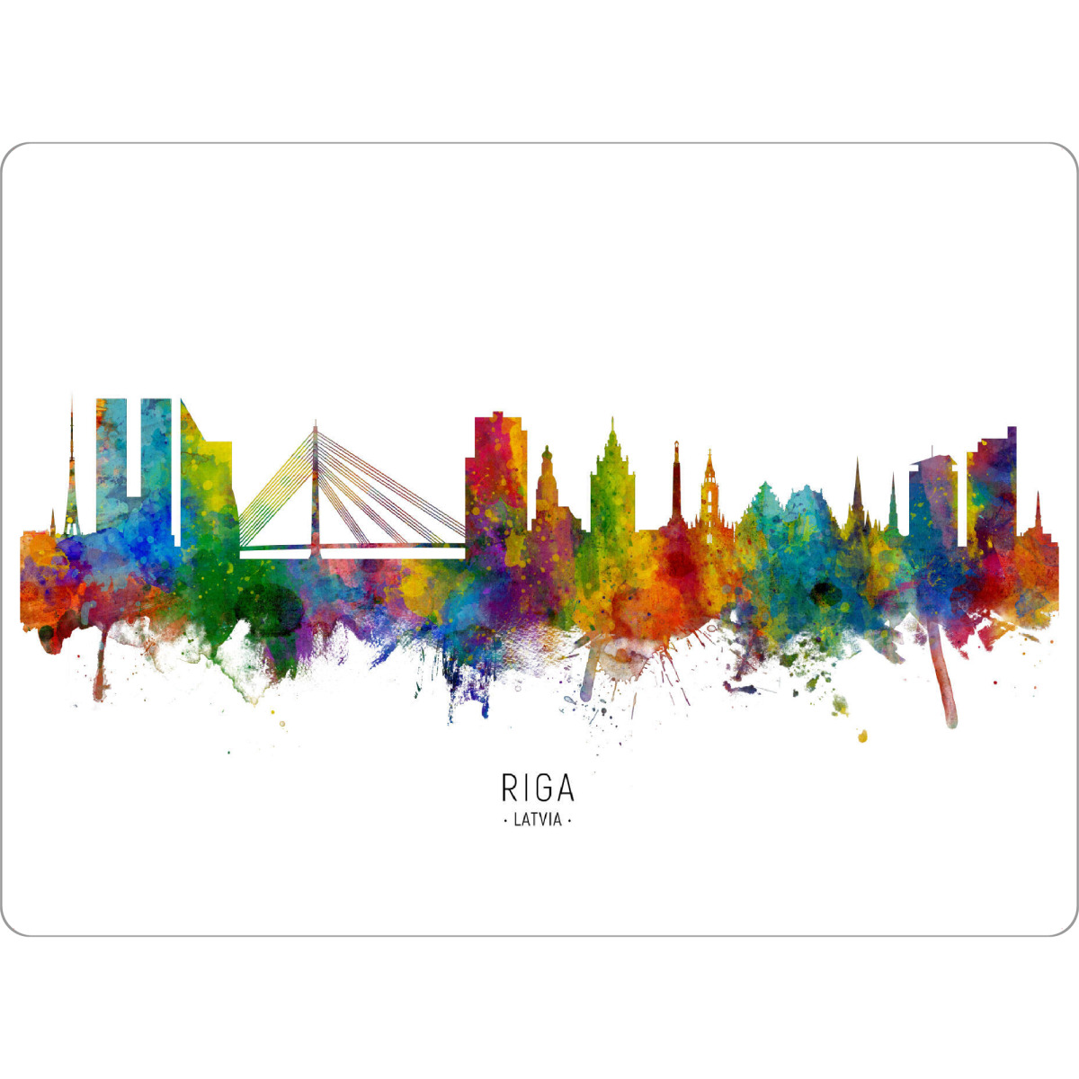 Tischset "Riga Latvia Skyline txt" artboxONE - Städte - Riga,Latvia,Skyline,Cityscape,Stadtbild,Watercolor,Painting - Bild riga