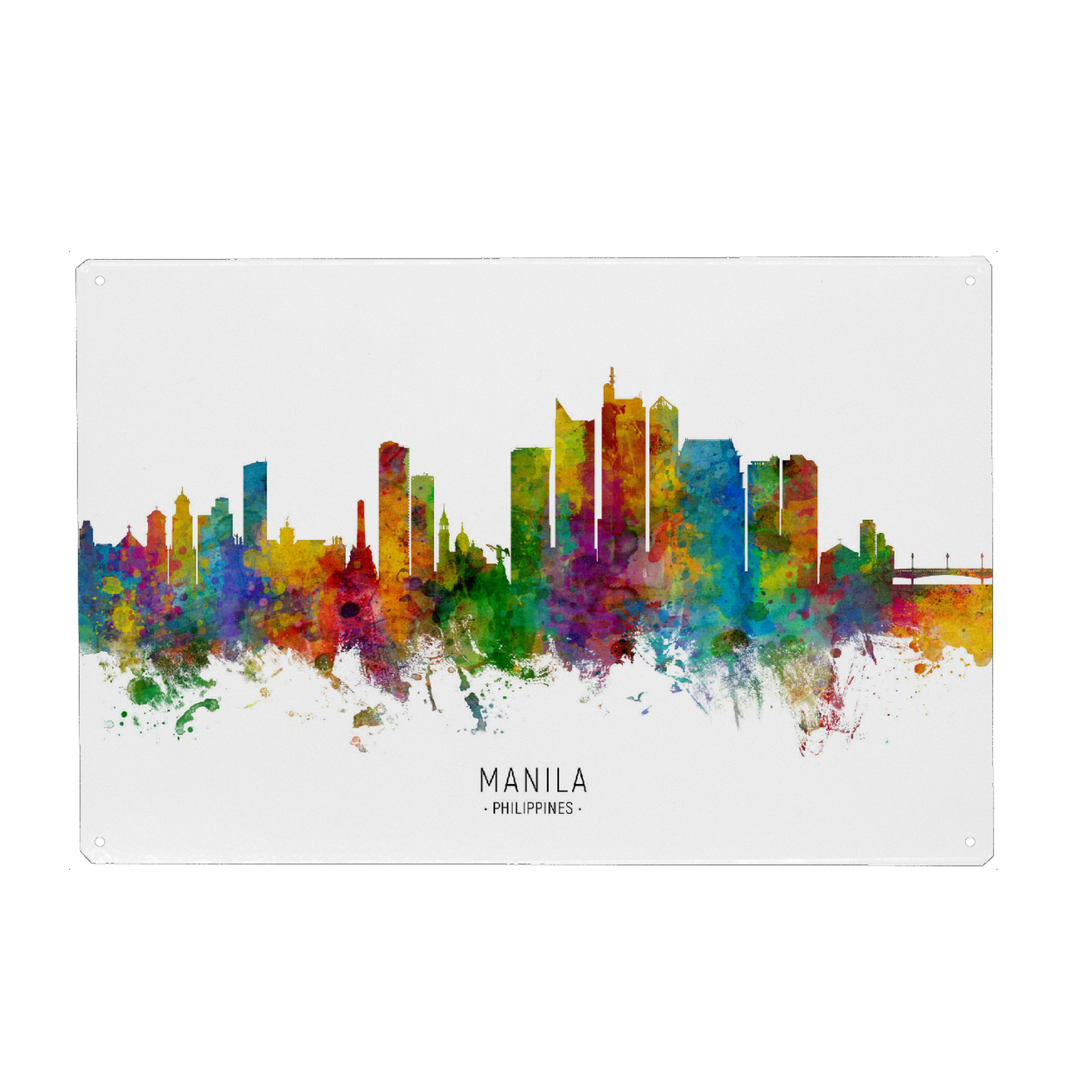 Metall Poster "Manila Philippines Skyline txt" artboxONE - Städte - Manila,Philippines,Skyline,Cityscape,Stadtbild,Watercolor,Painting - Blechschild