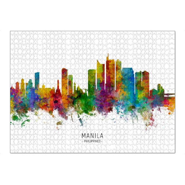 Puzzle Ravensburger "Manila Philippines Skyline txt" artboxONE - Städte - Manila,Philippines,Skyline,Cityscape,Stadtbild,Watercolor,Painting