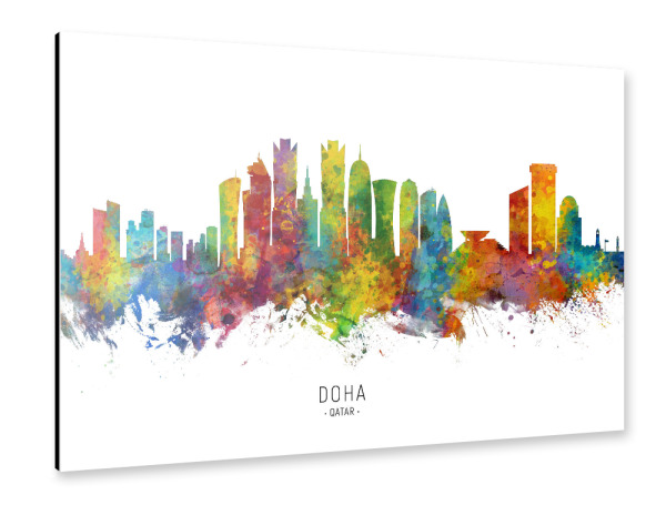 Alu-Dibond "Doha Qatar Skyline txt" 30x20 cm artboxONE