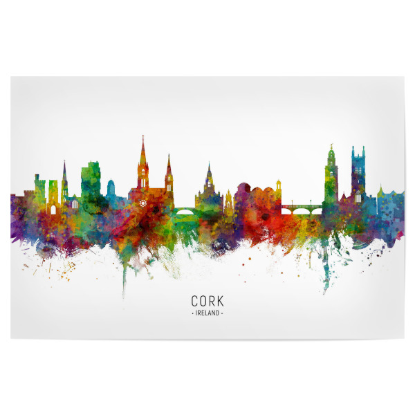 Poster "Cork Ireland Skyline txt" artboxONE - Städte - Cork,Ireland,Skyline,Cityscape,Stadtbild,Watercolor,Painting