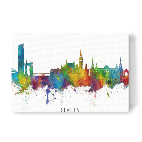 Leinwandbild "Sevilla Spain Skyline txt" artboxONE - Städte - Sevilla,Spain,Skyline,Cityscape,Stadtbild,Watercolor,Painting