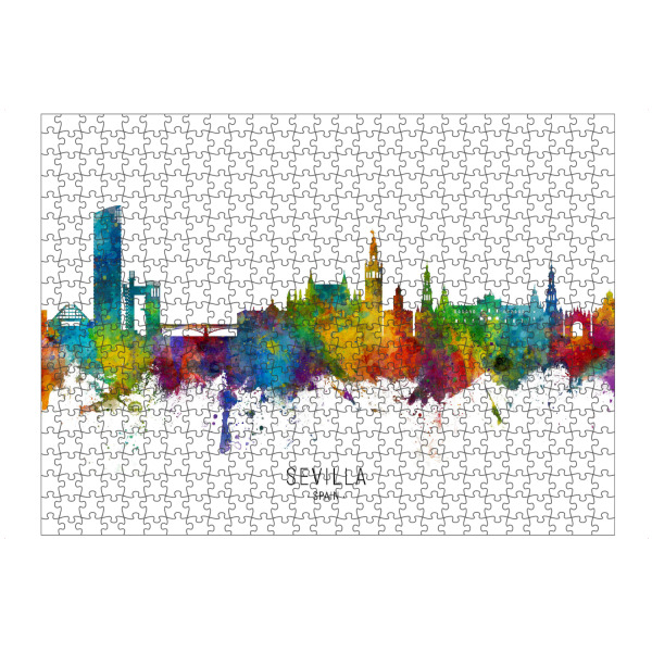 artboxONE Puzzle "Sevilla Spain Skyline txt" artboxONE - Städte - Sevilla,Spain,Skyline,Cityscape,Stadtbild,Watercolor,Painting - Bild sevilla