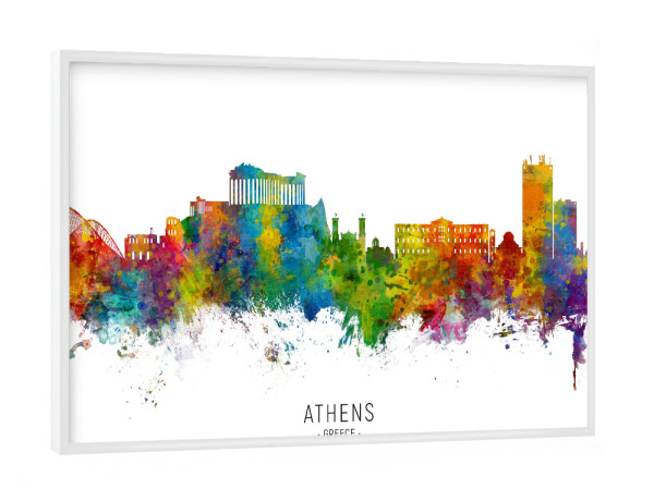 Poster mit weißem Rahmen "Athens Greece Skyline txt" artboxONE - Städte - Athens,Greece,Skyline,Cityscape,Stadtbild,Watercolor,Painting