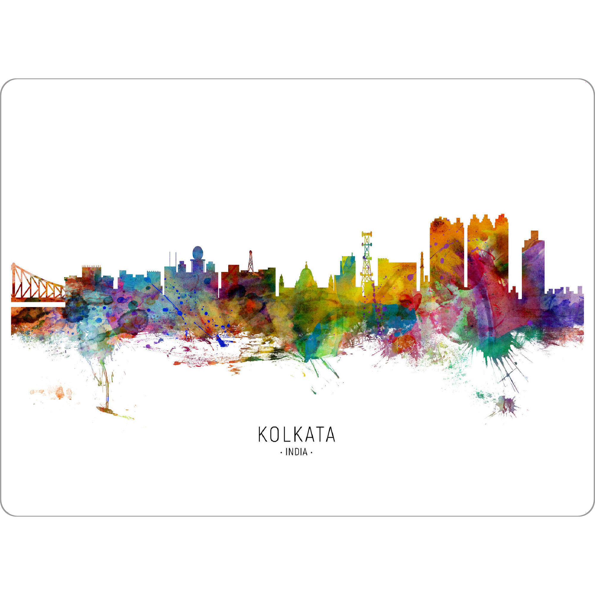 Tischset "Kolkata India Skyline txt" artboxONE - Städte - Kolkata,India,Skyline,Cityscape,Stadtbild,Watercolor,Painting - Bild kolkata
