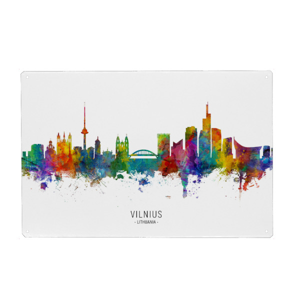 Holzbild "Vilnius Lithuania Skyline txt" artboxONE - Städte - Vilnius,Lithuania,Skyline,Cityscape,Stadtbild,Watercolor,Painting