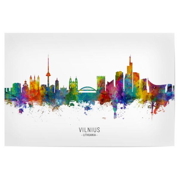 Poster "Vilnius Lithuania Skyline txt" artboxONE - Städte - Vilnius,Lithuania,Skyline,Cityscape,Stadtbild,Watercolor,Painting