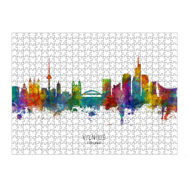 Puzzle Ravensburger "Vilnius Lithuania Skyline txt" artboxONE - Städte - Vilnius,Lithuania,Skyline,Cityscape,Stadtbild,Watercolor,Painting