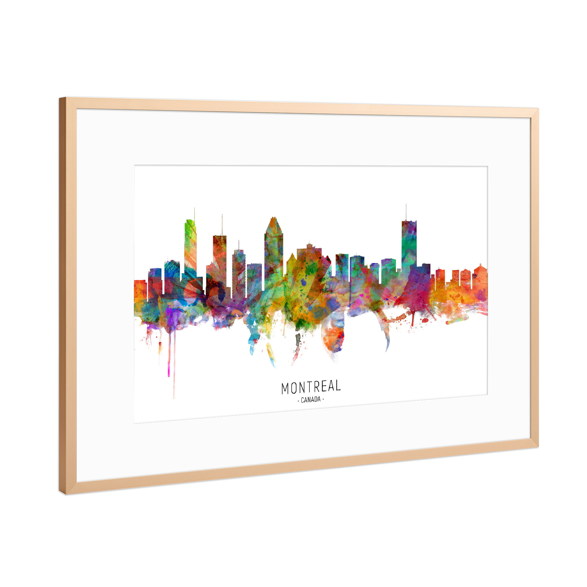 Poster mit Rahmen Kupfer "Montreal Canada Skyline txt" artboxONE - Städte - Montreal,Canada,Skyline,Cityscape,Stadtbild,Watercolor,Painting