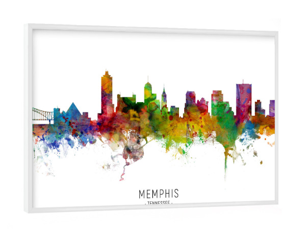 Poster mit weißem Rahmen "Memphis Tennessee Skyline txt" artboxONE - Städte - Memphis,Tennessee,Skyline,Cityscape,Stadtbild,Watercolor,Painting