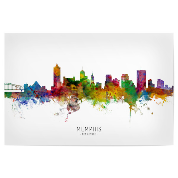 Poster 30x20 cm "Memphis Tennessee Skyline txt" artboxONE - Städte - Memphis,Tennessee,Skyline,Cityscape,Stadtbild,Watercolor,Painting