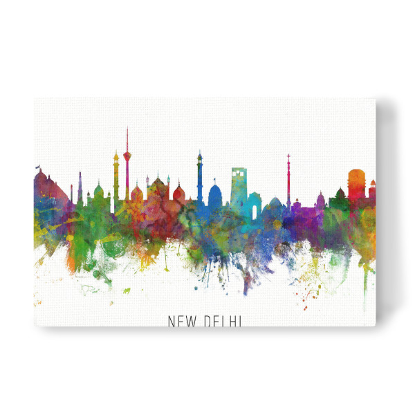 Leinwandbild "New Delhi India Skyline txt" artboxONE - Städte - New delhi,India,Skyline,Cityscape,Stadtbild,Watercolor,Painting