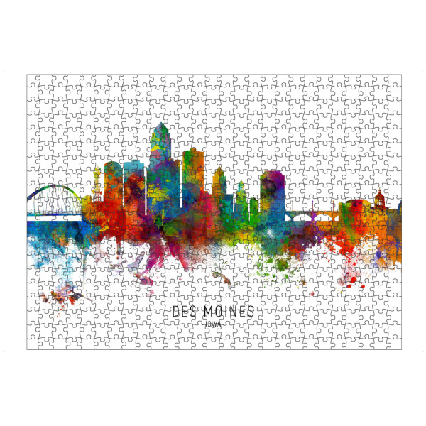 artboxONE Puzzle "Des Moines Iowa Skyline txt" artboxONE - Städte - Des moines,Iowa,Skyline,Cityscape,Stadtbild,Watercolor,Painting