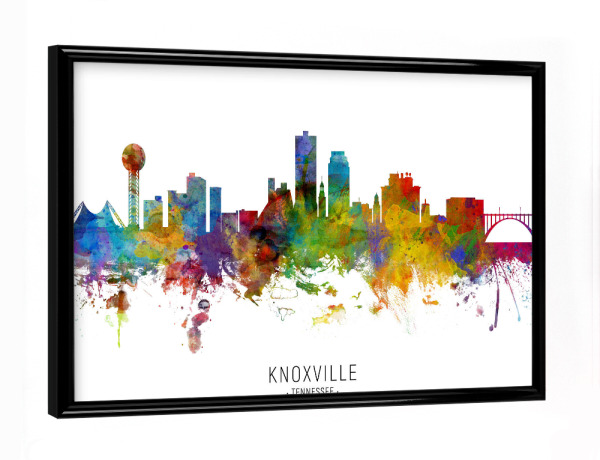 Poster mit schwarzem Rahmen "Knoxville Tennessee Skyline txt" artboxONE - Städte