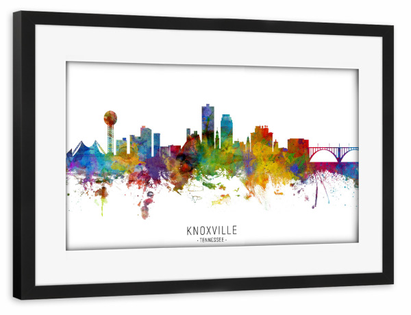 Poster mit Rahmen schwarz "Knoxville Tennessee Skyline txt" artboxONE - Städte - Knoxville,Tennessee,Skyline,Cityscape,Stadtbild,Watercolor,Painting