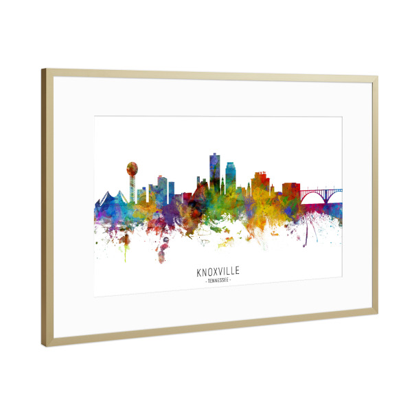 Poster mit Rahmen Gold "Knoxville Tennessee Skyline txt" artboxONE - Städte - Knoxville,Tennessee,Skyline,Cityscape,Stadtbild,Watercolor,Painting