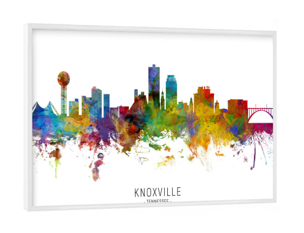 Poster mit weißem Rahmen "Knoxville Tennessee Skyline txt" artboxONE - Städte - Knoxville,Tennessee,Skyline,Cityscape,Stadtbild,Watercolor,Painting