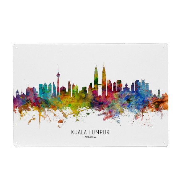 Holzbild "Kuala Lumpur Malaysia Skyline txt" artboxONE - Städte - Kuala lumpur,Malaysia,Skyline,Cityscape,Stadtbild,Watercolor,Painting