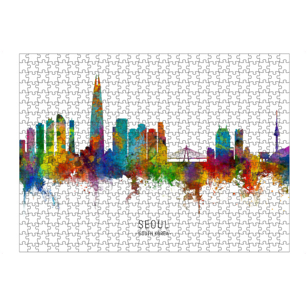 Puzzle Ravensburger "Seoul Skyline South Korea txt" artboxONE - Städte - Seoul,South korea,Skyline,Cityscape,Stadtbild,Watercolor,Painting