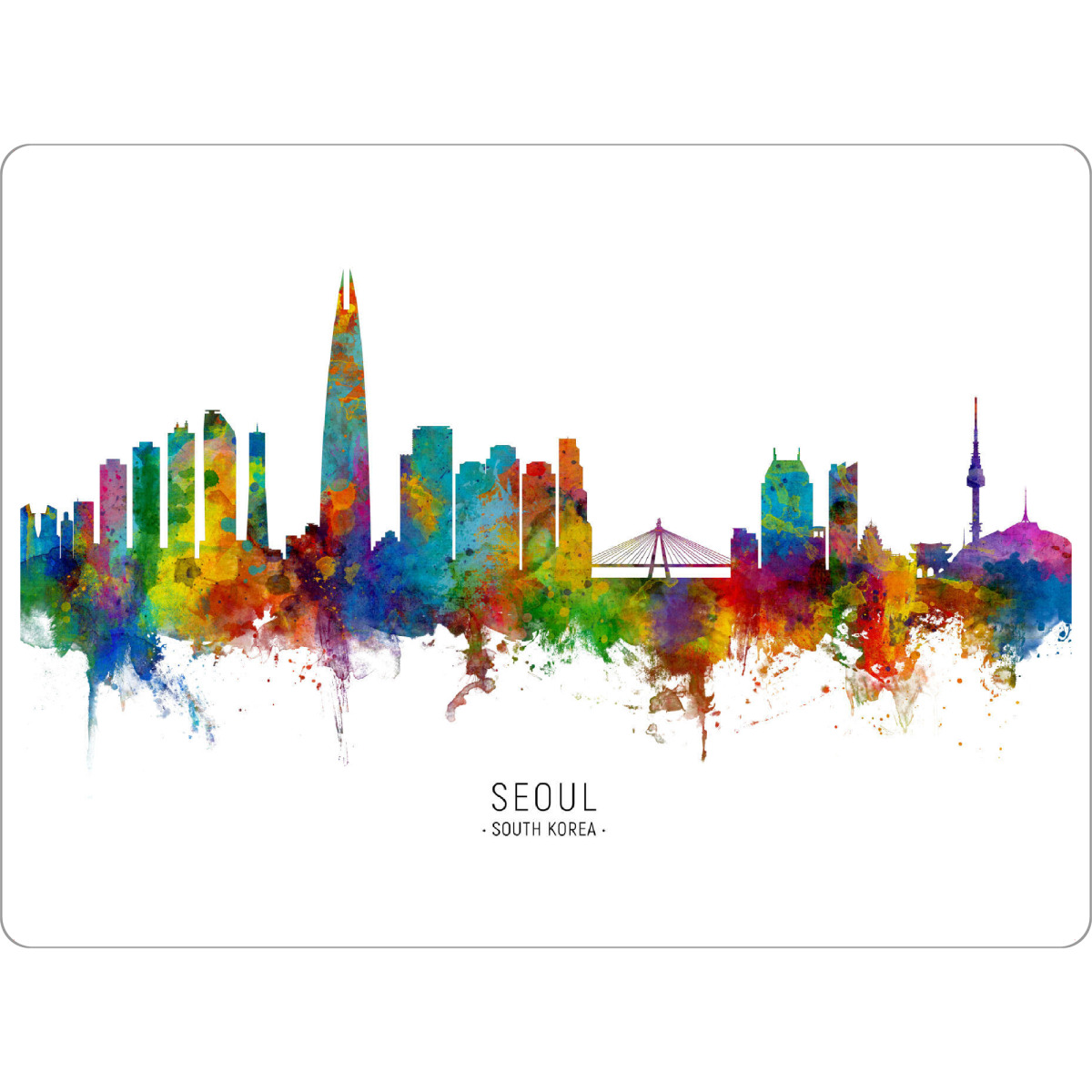 Tischset "Seoul Skyline South Korea txt" artboxONE - Städte - Seoul,South korea,Skyline,Cityscape,Stadtbild,Watercolor,Painting - Bild seoul
