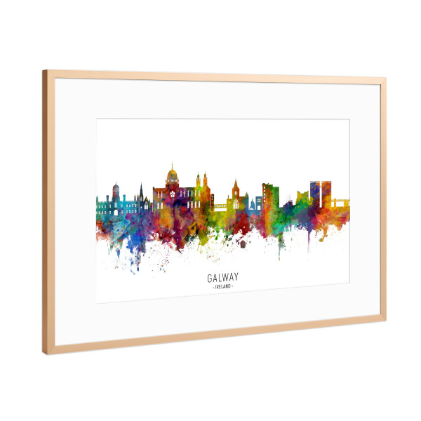Poster mit Rahmen Kupfer "Galway Ireland Skyline txt" artboxONE - Städte - Galway,Ireland,Skyline,Cityscape,Stadtbild,Watercolor,Painting