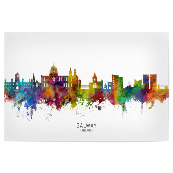 Poster 30x20 cm "Galway Ireland Skyline txt" artboxONE - Städte - Galway,Ireland,Skyline,Cityscape,Stadtbild,Watercolor,Painting