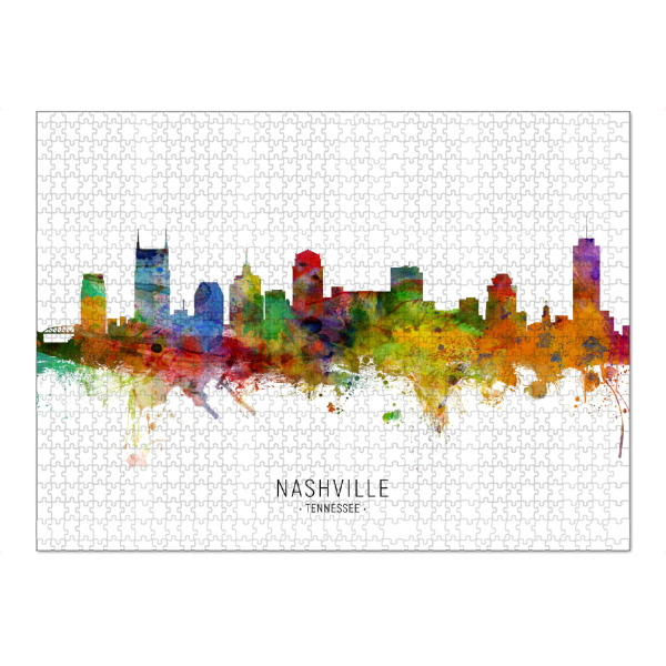 Puzzle Ravensburger "Nashville Tennessee Skyline txt" artboxONE - Städte - Nashville,Tennessee,Skyline,Cityscape,Stadtbild,Watercolor,Painting
