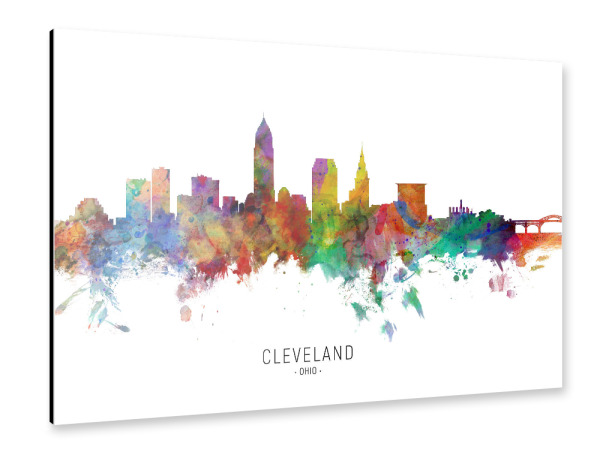 Alu-Dibond "Cleveland Ohio Skyline txt" 30x20 cm artboxONE