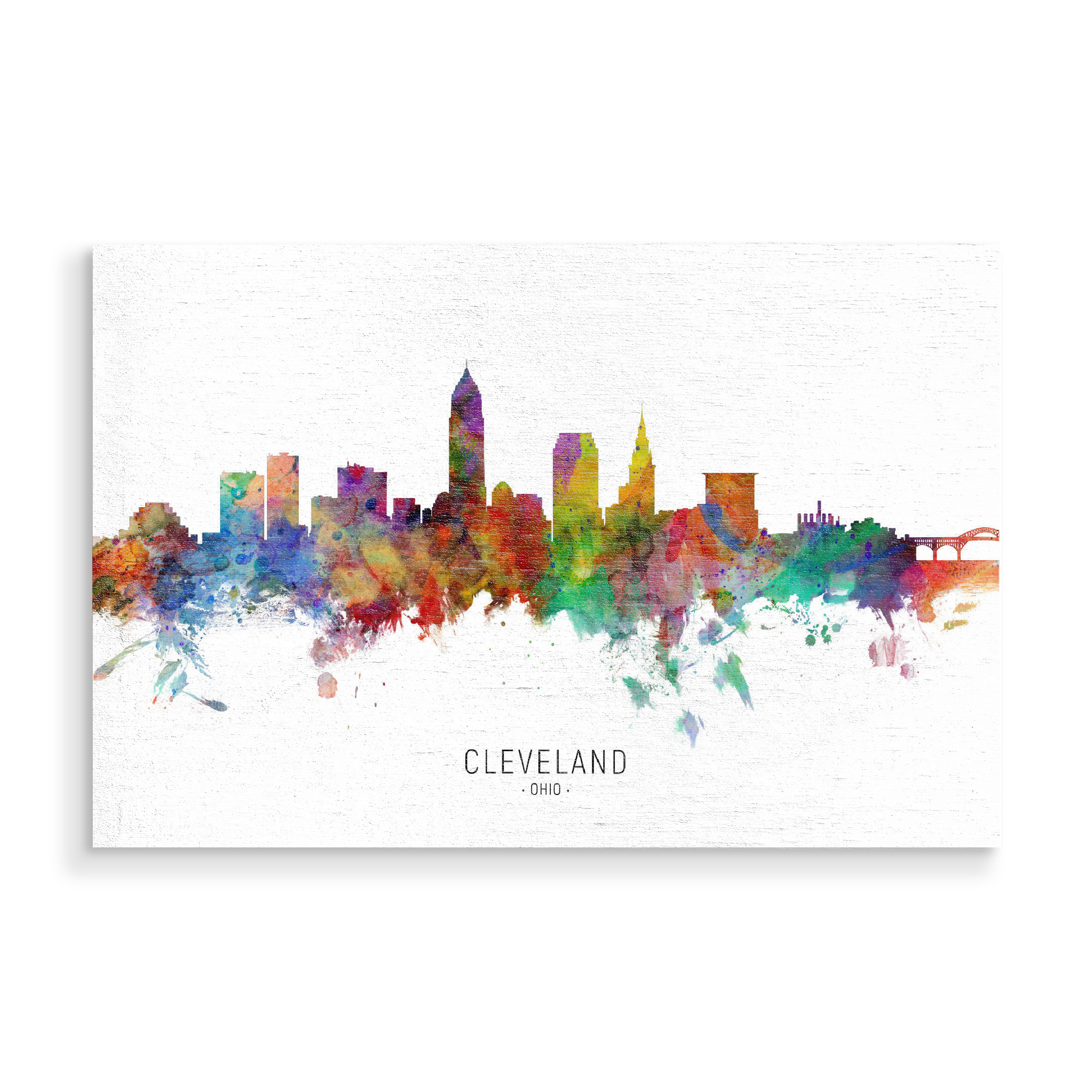Holzbild "Cleveland Ohio Skyline txt" artboxONE - Städte - Cleveland,Ohio,Skyline,Cityscape,Stadtbild,Watercolor,Painting