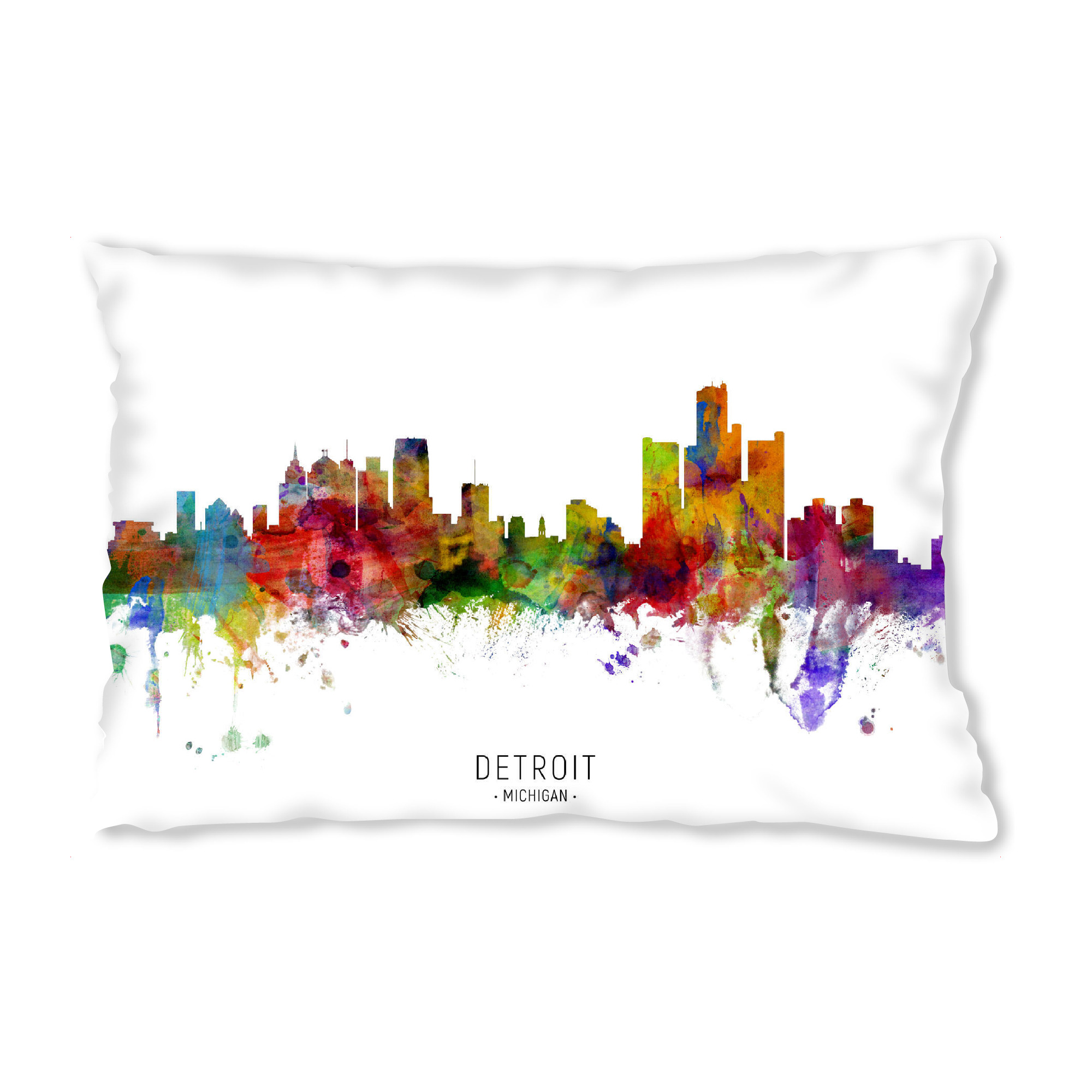 Design-Kissen "Detroit Michigan Skyline txt" artboxONE - Städte - Detroit,Michigan,Skyline,Cityscape,Stadtbild,Watercolor,Painting
