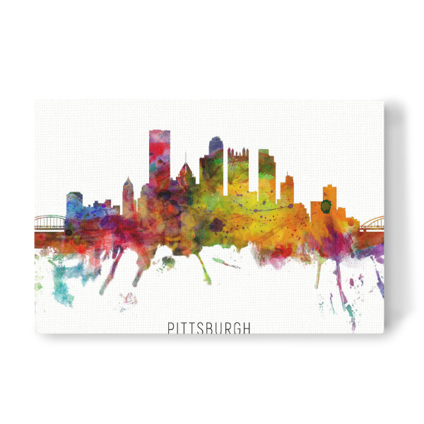 Leinwandbild "Pittsburgh PA Skyline txt" artboxONE - Städte - Pittsburgh,Pennsylvania,Skyline,Cityscape,Stadtbild,Watercolor,Painting