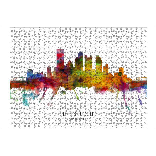 artboxONE Puzzle "Pittsburgh PA Skyline txt" artboxONE - Städte - Pittsburgh,Pennsylvania,Skyline,Cityscape,Stadtbild,Watercolor,Painting