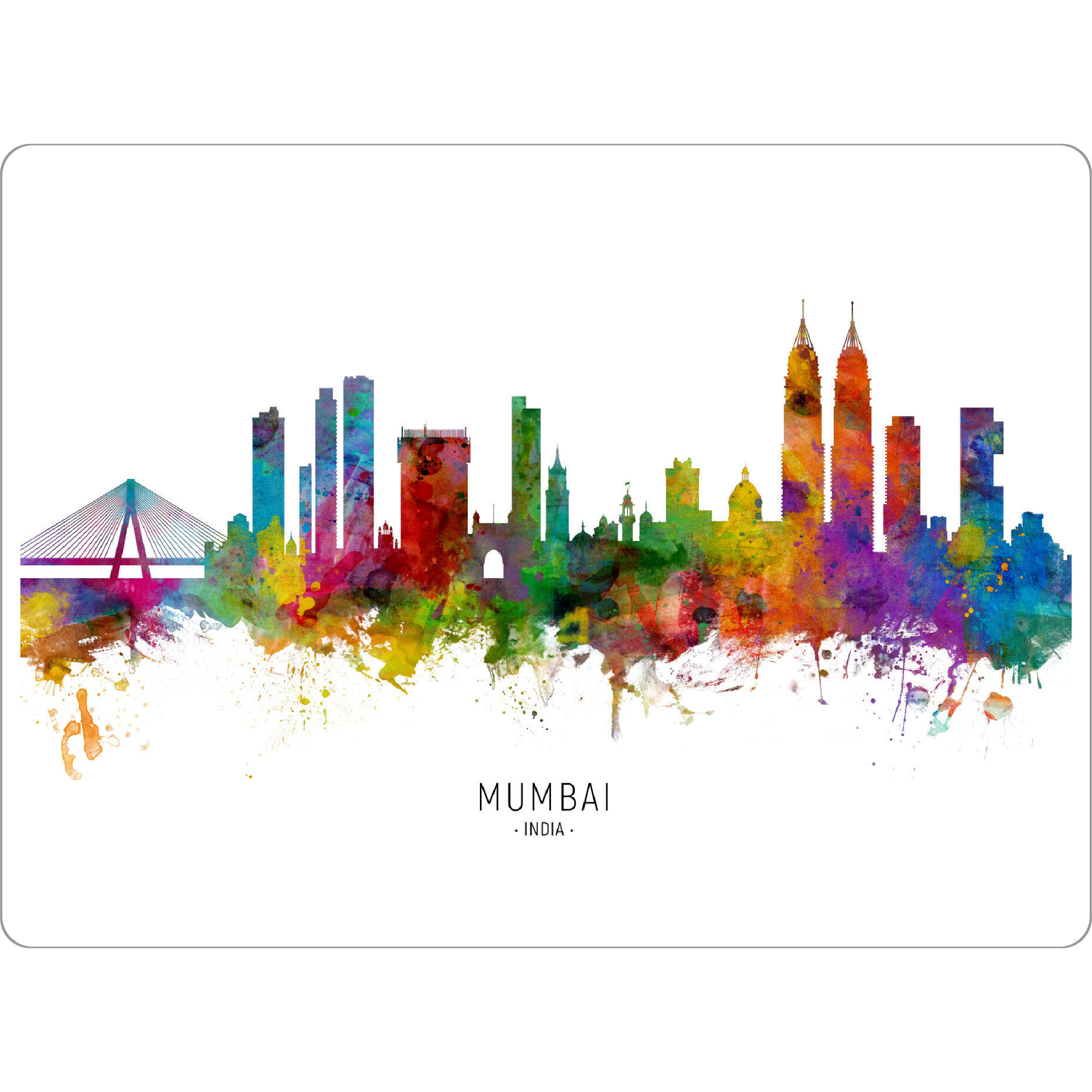 Tischset "Mumbai Skyline India Bombay txt" artboxONE - Städte - Mumbai,India,Skyline,Cityscape,Stadtbild,Watercolor,Painting - Bild mumbai